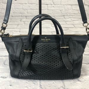 Kate Spade Black Leather Satchel Crossbody Handbag. Gold hardware
